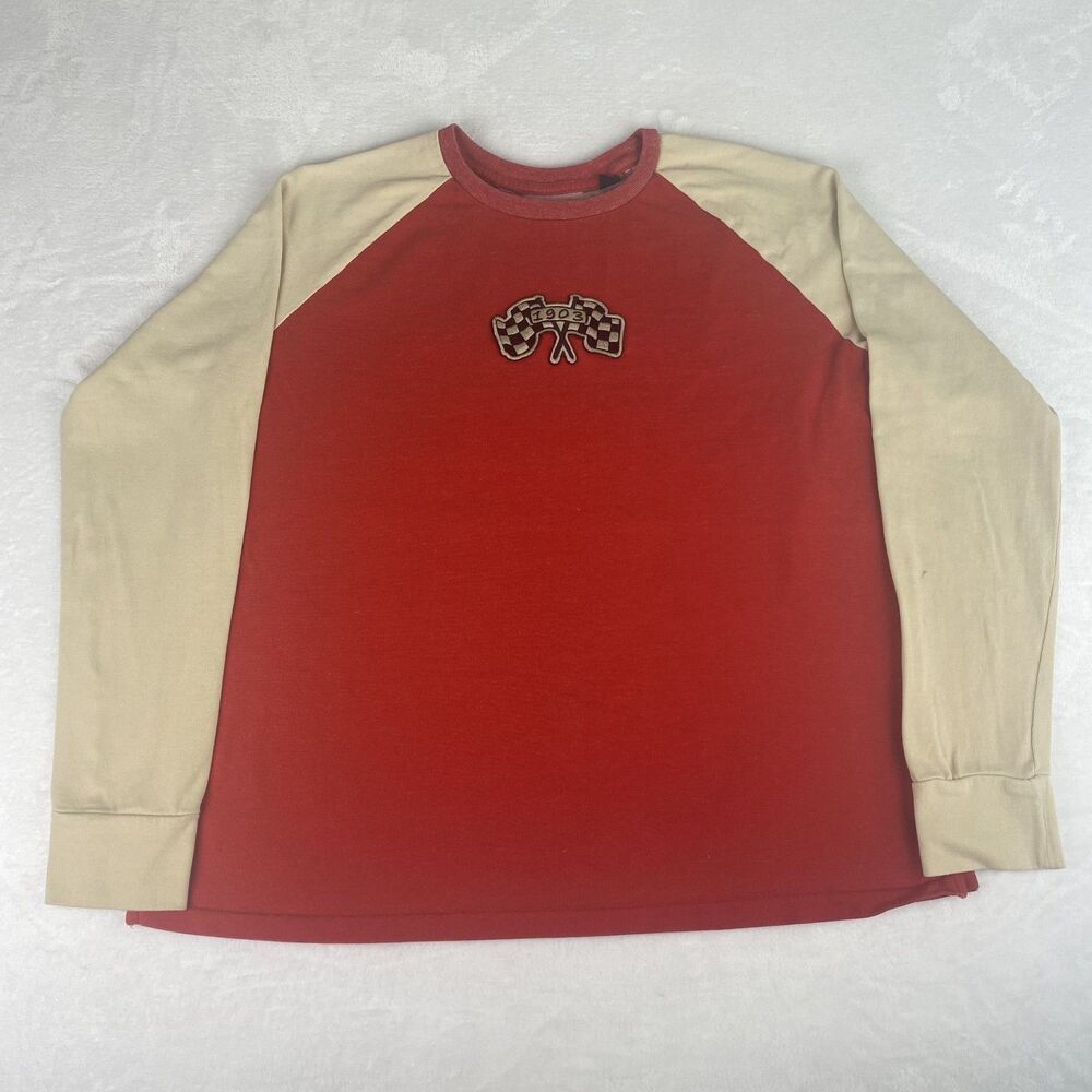 Harley Davidson Race Jersey Top Womens Shirt 2XL Red Tan Logo Long Sleeve - Picture 2 of 11